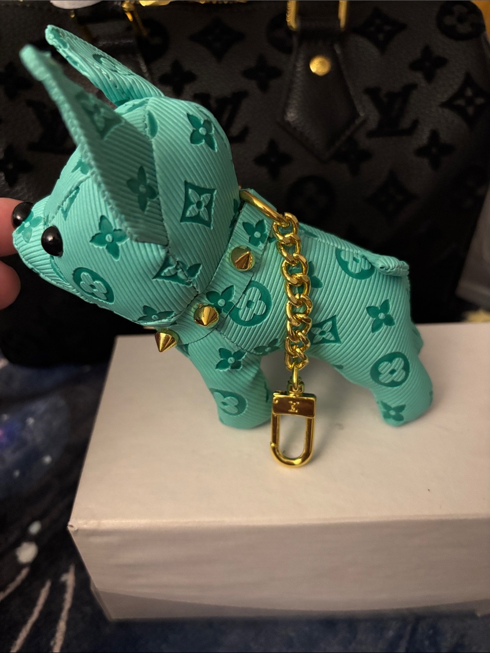 Designer-Style Teal Dog Keychain Accessory - Picture 2 of 5